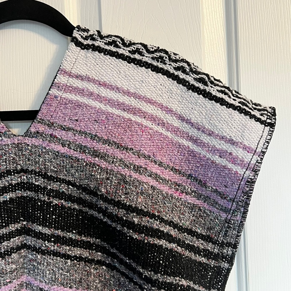 Vintage‎ Frank's Textiles Poncho Purple Black Striped Mexican Serape Recycled - Picture 2 of 4